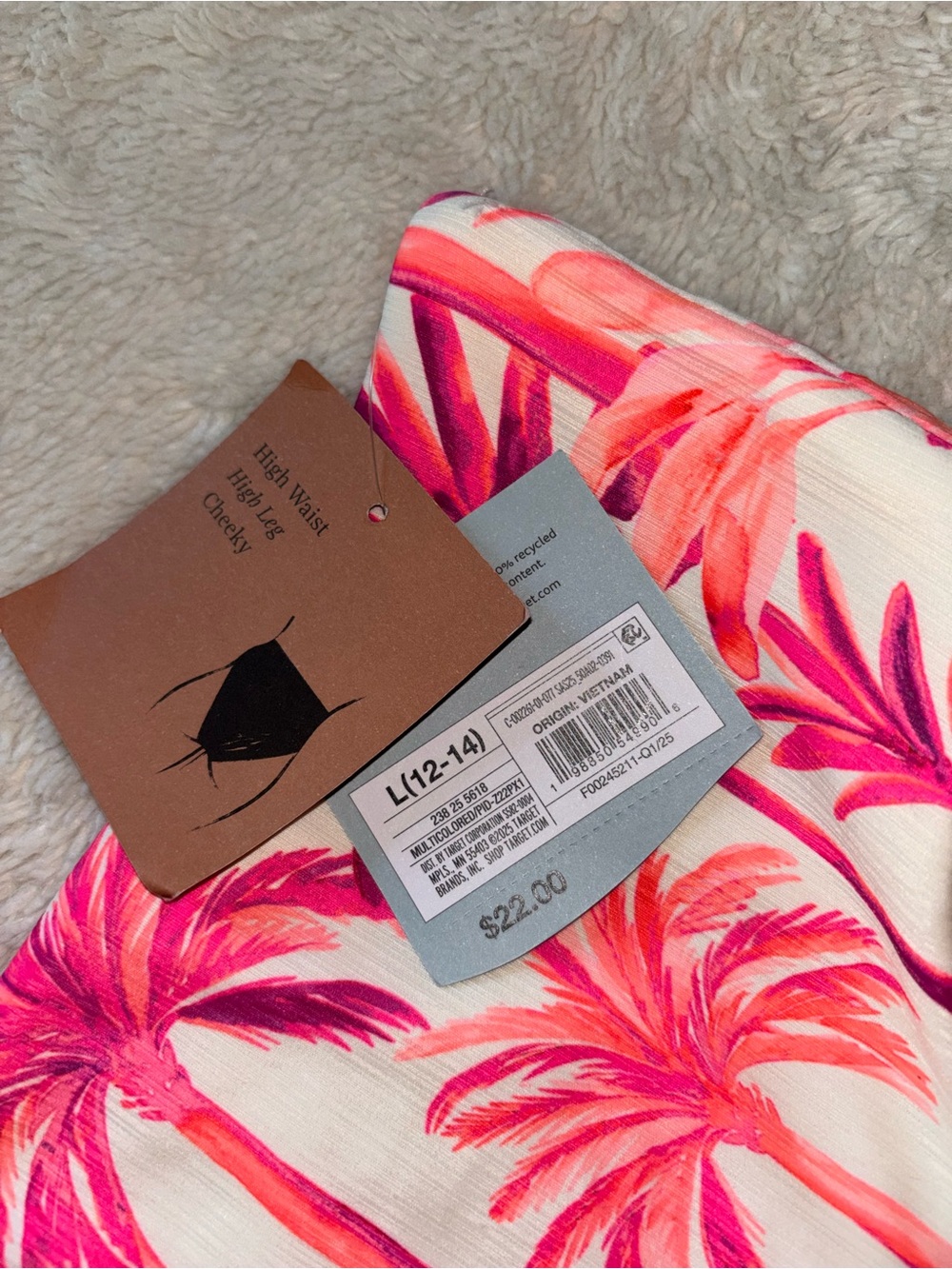 Shade & Shore Pink Palm High Rise High Leg Cheeky Bikini Bottom - Picture 3 of 7